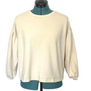 Marine Layer Sweatshirt Womens Medium‎ Beige ReSpun Fleece Crewneck Pullover